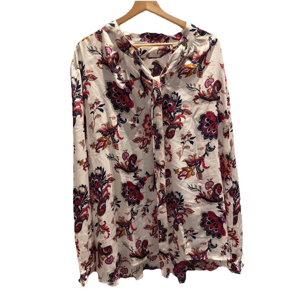 Liz Claiborne White Multicolor Floral V-Neck Button Blouse Long Sleeve Plus 3X